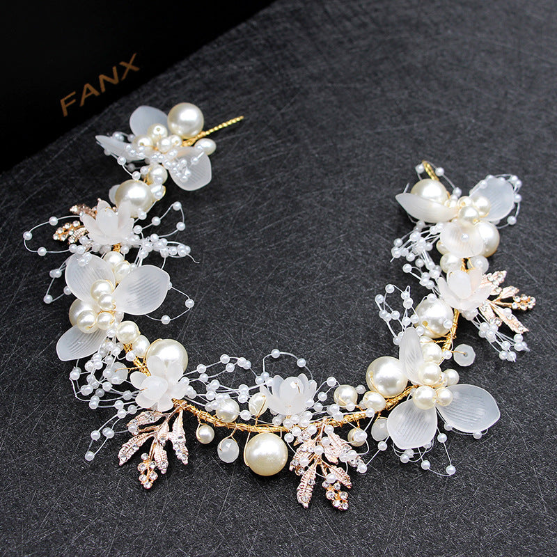 Bridal Pearl Handcrafted Wrist Flower and Headband Set