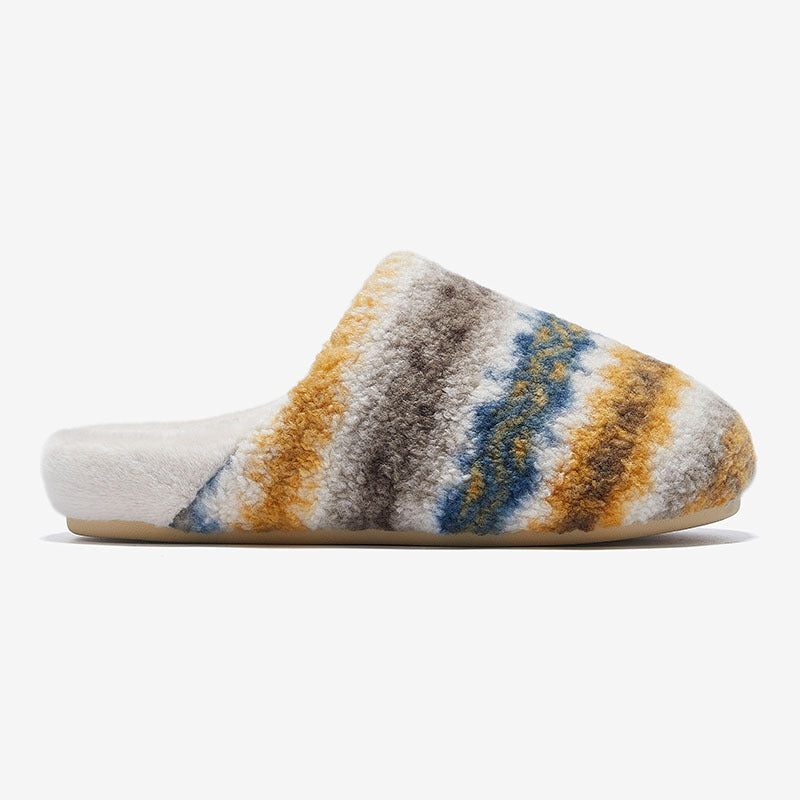 Plush Warm Thick Soles Color Block Slippers