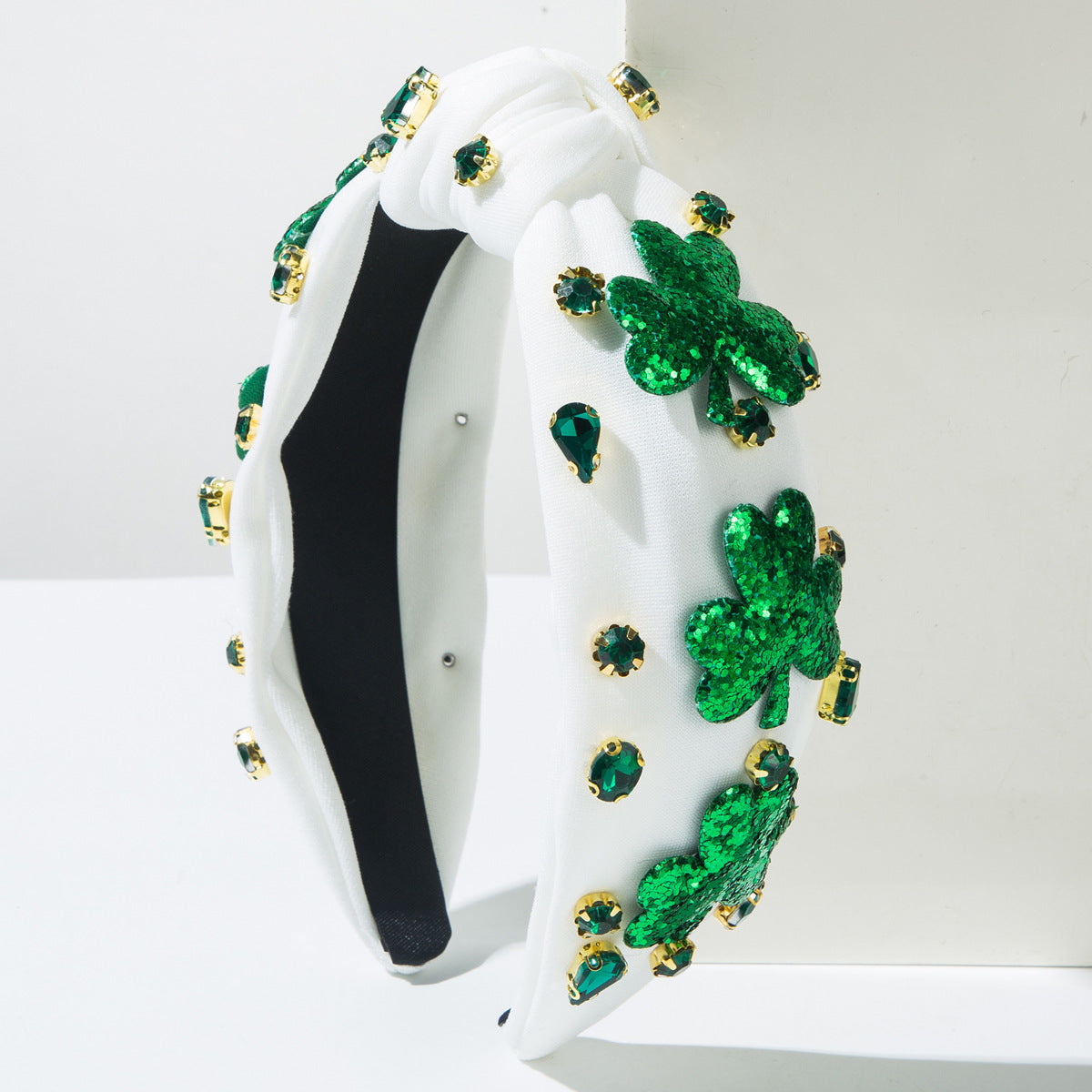 Emerald Green Rhinestone Headband Clover Accessory for St. Patrick's Day