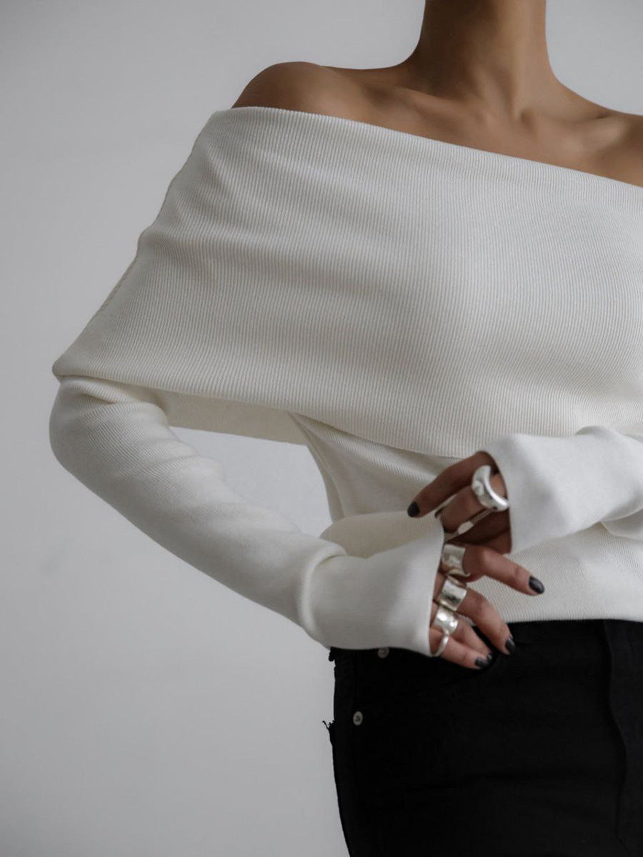 Off-Shoulder Long Sleeve Knit Top for Women