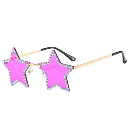 Fashionable Star-Shaped Rimless Sunglasses with Rhinestones