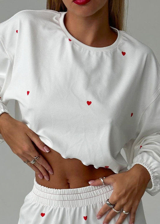 Ribbed Lounge Set With Embroidered Hearts