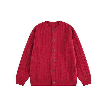 Simple Cable Knit Button Down Loose Cardigan