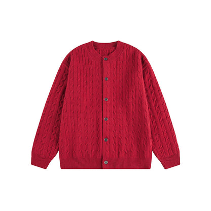 Simple Cable Knit Button Down Loose Cardigan