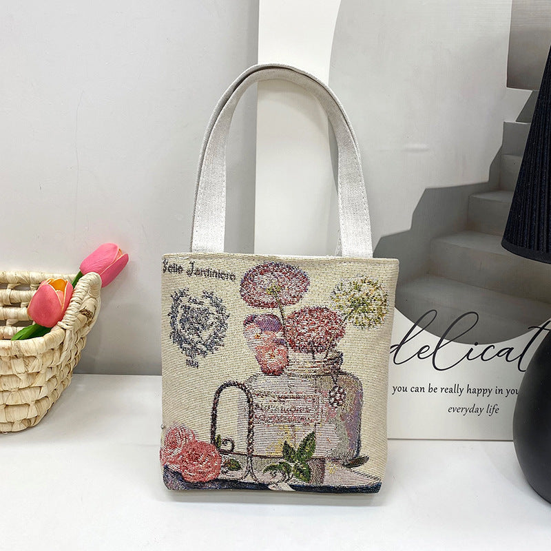 Ethnic Style Elephant Embroidered Canvas Tote Bag for Everyday Use