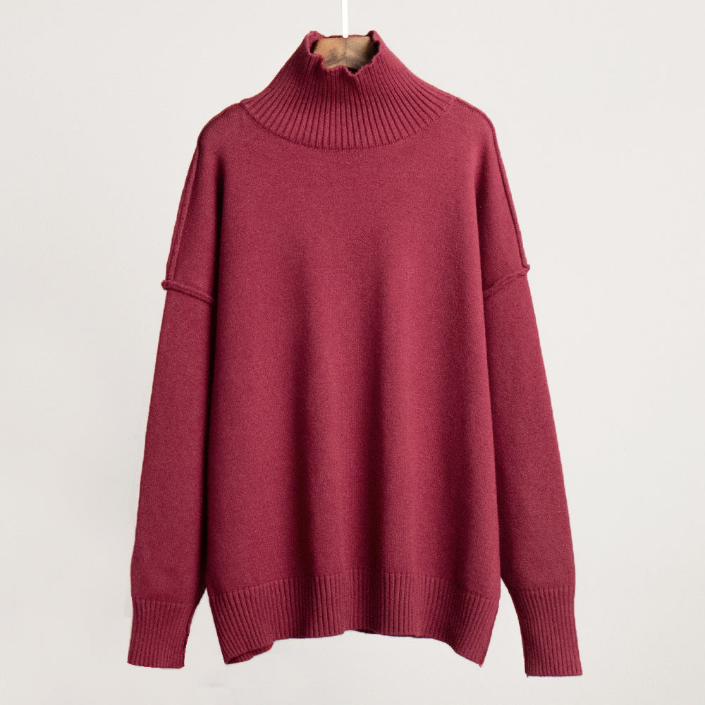 High Neck Casual Knit Sweater for Women