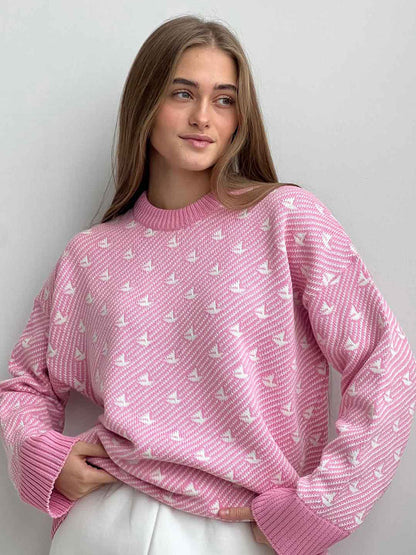Casual Geometric Knit Sweater Comfortable All-Season Pullover