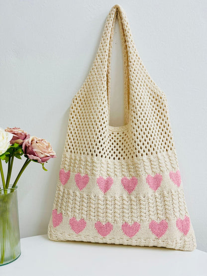 3+ Love Print Hollow Out KNit Shoulder Bag