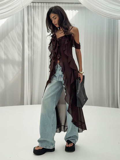 Sexy Ruffled V-Neck Camisole Dress