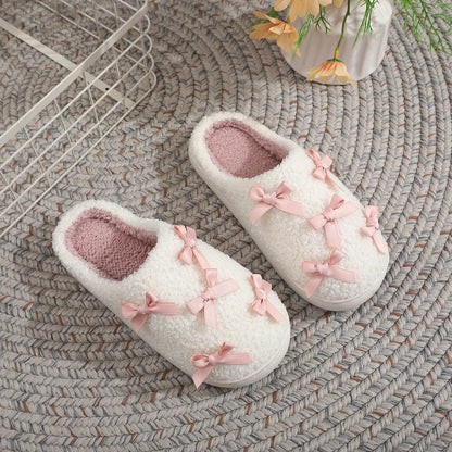 Bow Knot Plush Warm Winter Indoor Slippers