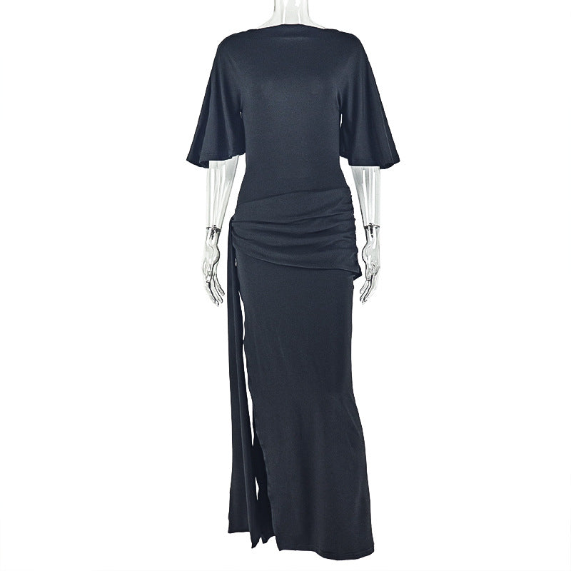 Sexy Backless Ruched Bodycon Dress With Off-Shoulder Design