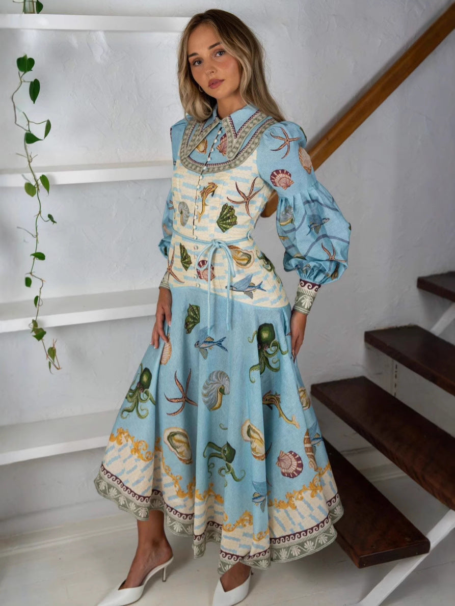 Fashionable Linen Peter Pan Collar Maxi Dress