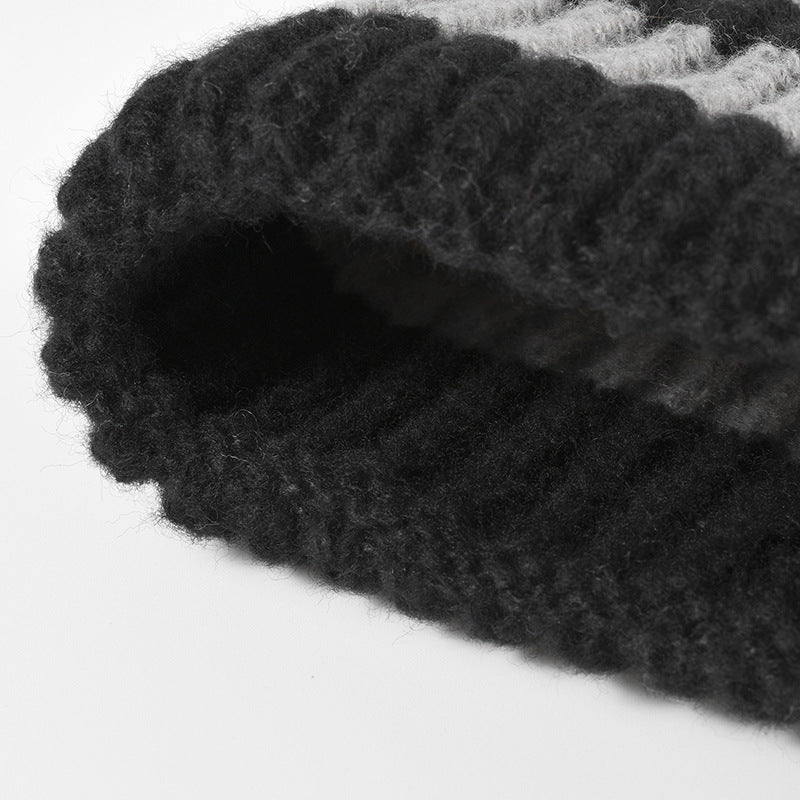 Stripe Contrast Color Knit Beanie
