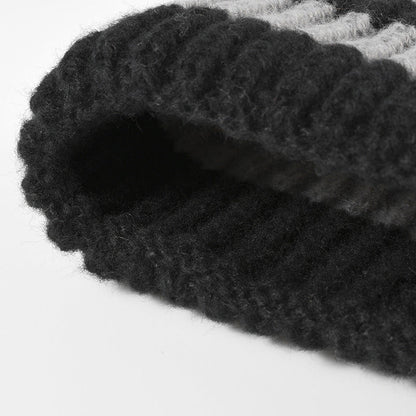 Stripe Contrast Color Knit Beanie