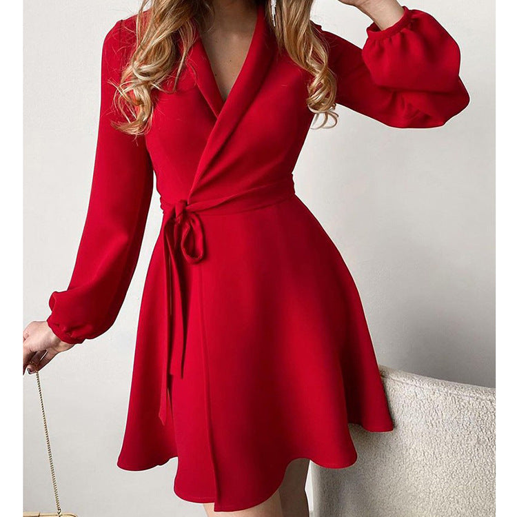 Elegant Color Block Mini Dress with Tie Detail