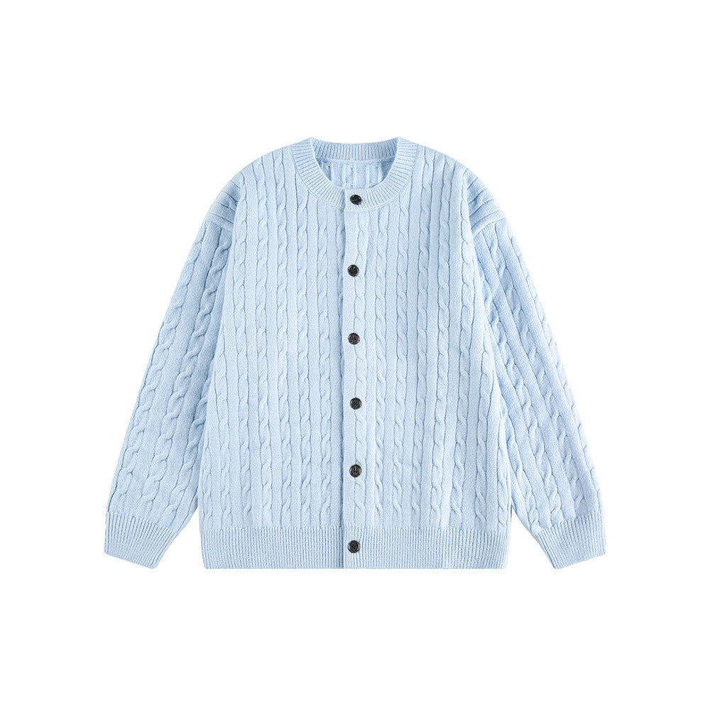 Simple Cable Knit Button Down Loose Cardigan