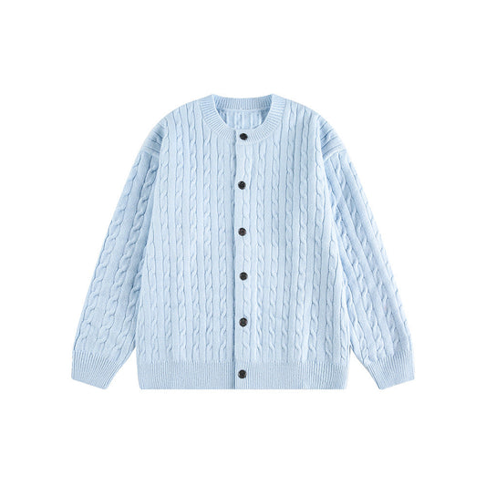 Simple Cable Knit Button Down Loose Cardigan