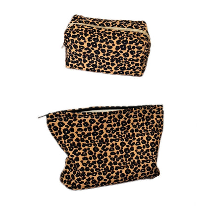 Leopard Print Color Block Portable Cosmetic Bag