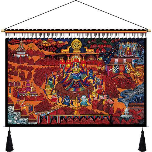 Customized Tibetan Fabric Tapestry Tibet Hanging Cloth Homestay Decoration Hotel Restaurant Living Room Bedroom Bedside Cloth Painting Tapestry