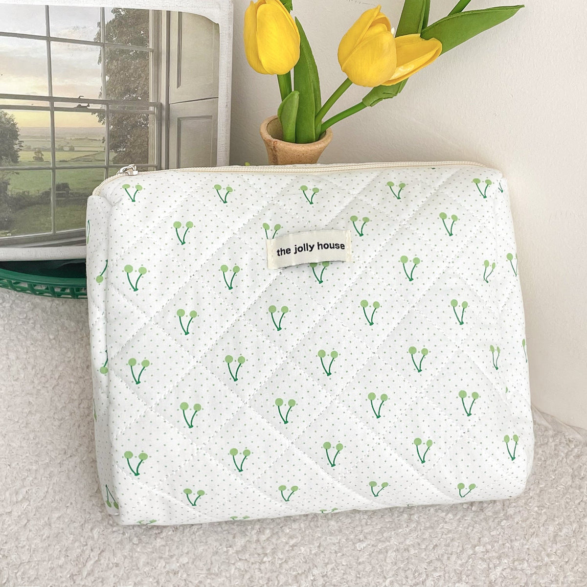 Cute Polka Dots Cherry Print Travel Makeup Bag
