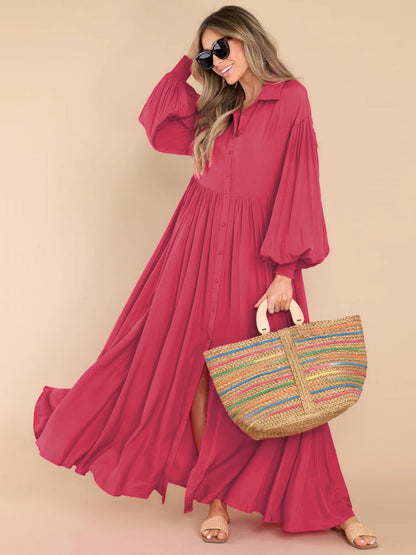 Autumn And Winter New Product Long Solid Color Dress Button Long Dress Loose Oversized Swing Skirt
