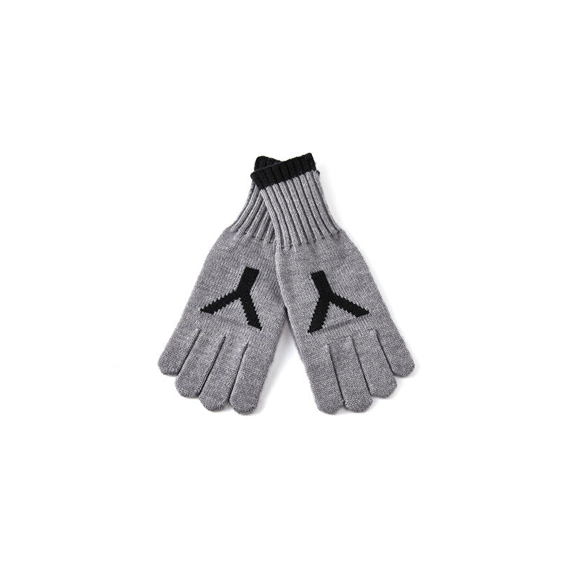 Letter Jacquard Color Block Knit Gloves