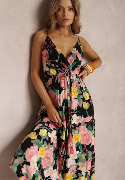 Spring/Summer New Fashion Print Sexy Dress With Deep V-Shaped Sleeveless Backless Long Dress
