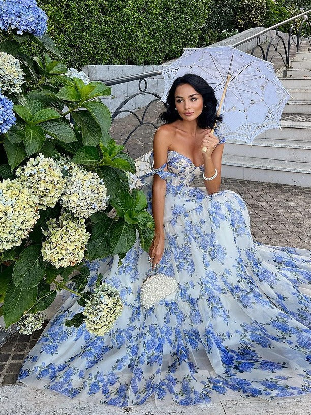 Elegant Long Sleeve Off-Shoulder Dress With 3D Floral Design