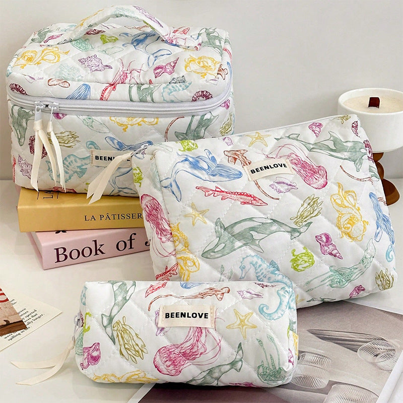Trendy Print Quilted Large Capacity Makeup Bag