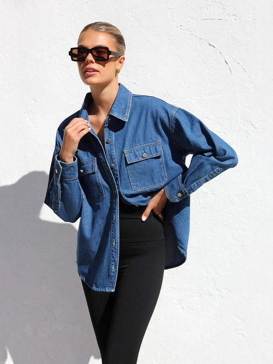 Women's Casual Denim Shirt with Pockets