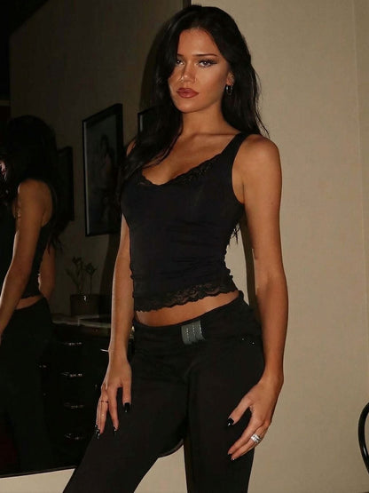 Trendy Sexy Lace-Trimmed Crop Top for Stylish Women