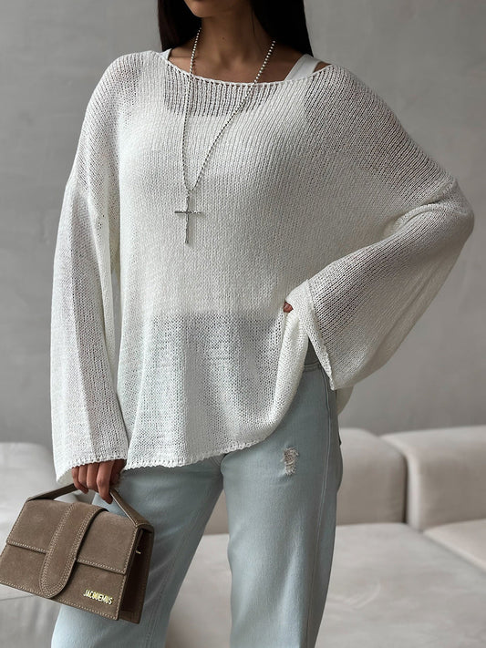 Simple Solid Color Long Sleeve Sweater Casual Knit Top
