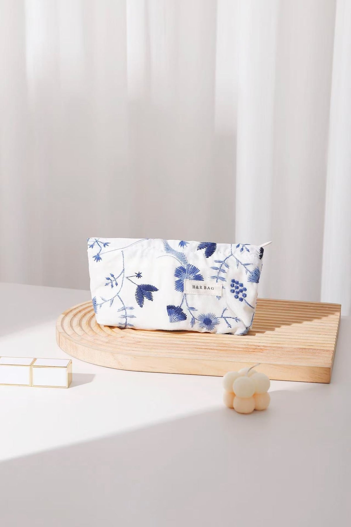 Cute Embroidered Floral Cosmetic Pouch