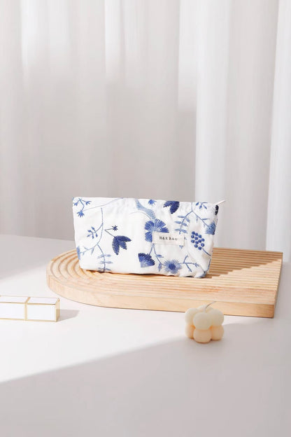 Cute Embroidered Floral Cosmetic Pouch