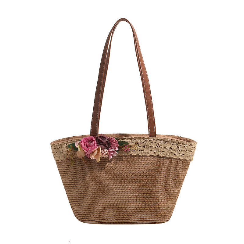 Women's Floral-Sunshine Shoulder Bag Trendy Straw Tote