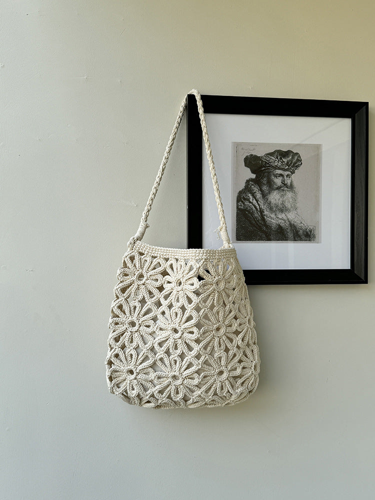 Handmade Floral Hollow Crochet Bag Woven Tote Shoulder Bag