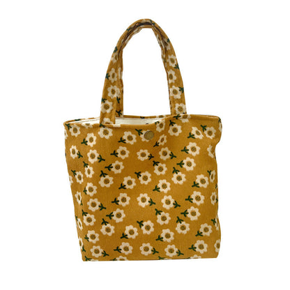 Retro Floral Corduroy Tote Bag Stylish Soft Handbag