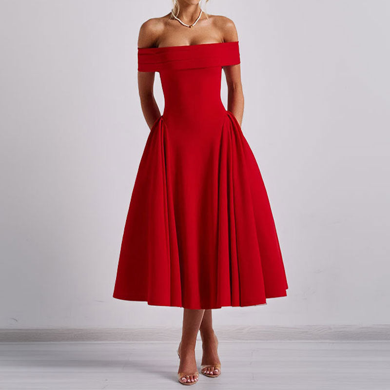 Off-Shoulder Elegant A-Line Dress Casual Polyester