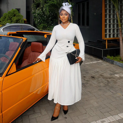 Fashionable V-Neck Maxi Dress With Ruffles