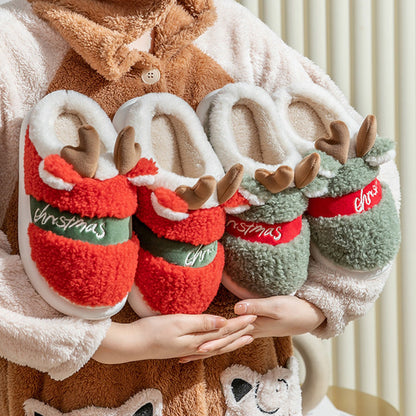 Cute Reindeer Warm Plush Outdoor Slippers