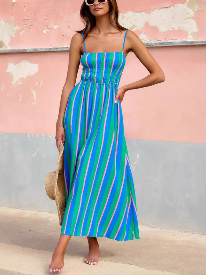 Striped Sleeveless A-Line Dress Comfortable Casual Polyester
