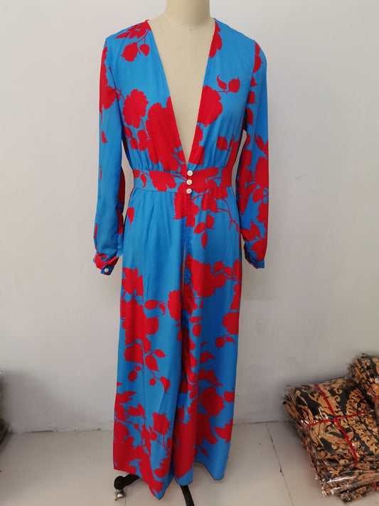 Dress Bohemian Dress Digital Print V Collar Sleeveless Dress