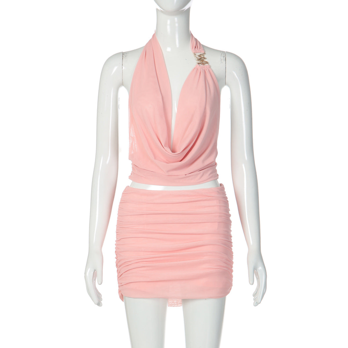 Sexy V-Neck Sheer Mesh Top & Bodycon Skirt Set