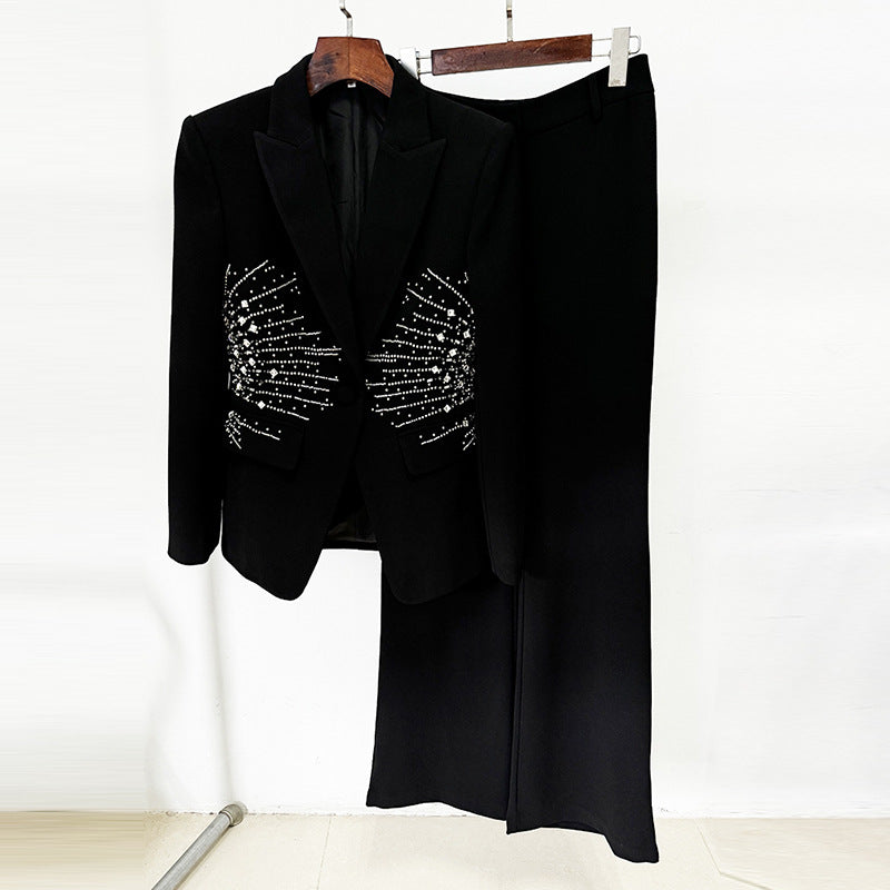 Trendy Elegant Beaded Suit Set With Long Pants