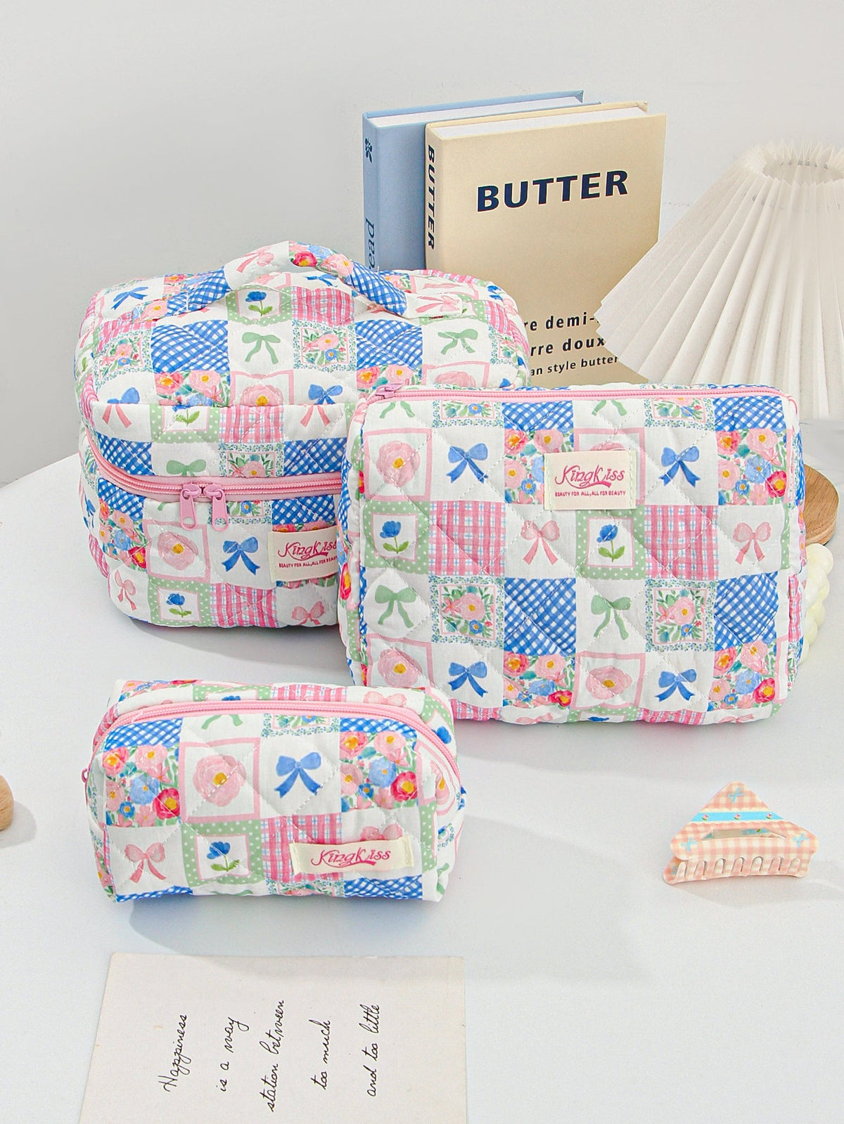Cute Cherry Bow Print Travel Makeup Bag