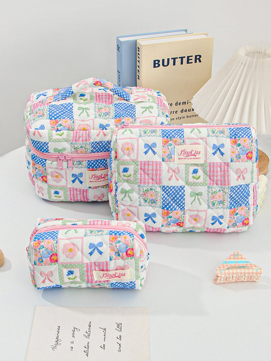 Cute Cherry Bow Print Travel Makeup Bag