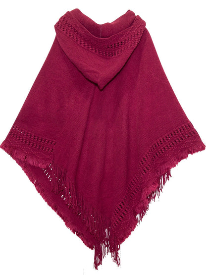 Summer Solid Color Hooded Shawl Women'S Knitting Outside With Spring And Autumn Travel Tassel Pullover Hooded Cape Shawl
