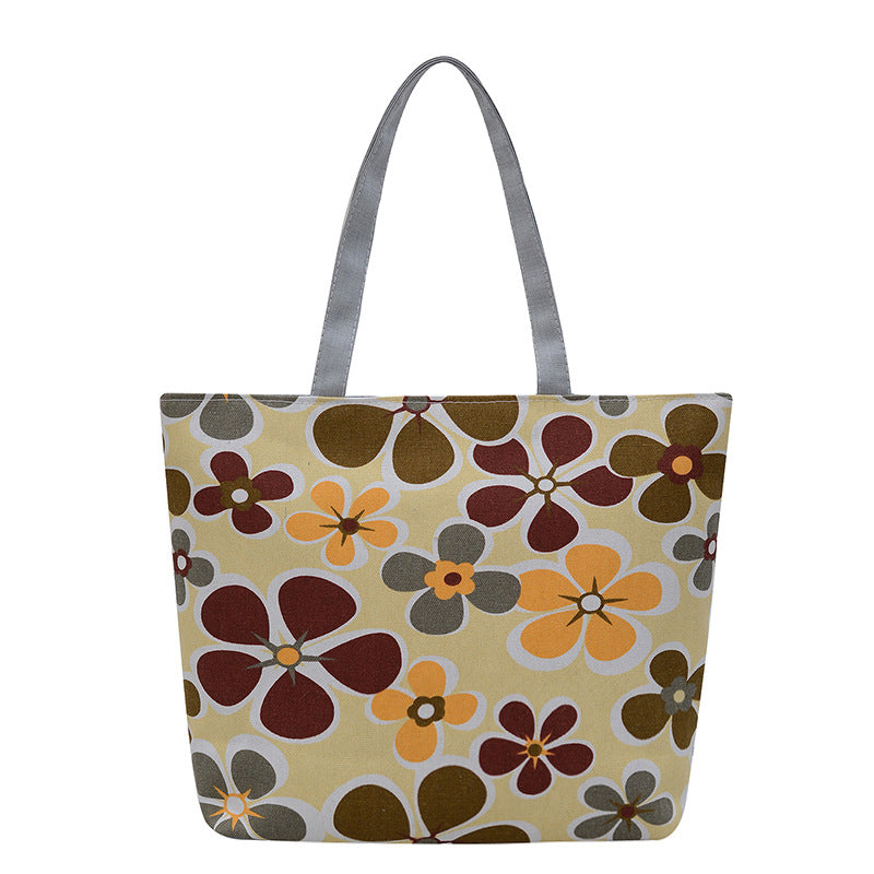 Floral Canvas Tote Bag Stylish Large Capacity Shopping Bag