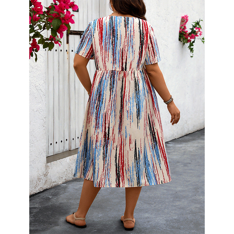 Striped Floral Maxi Dress Casual Relaxed Style