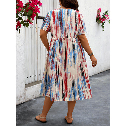 Striped Floral Maxi Dress Casual Relaxed Style